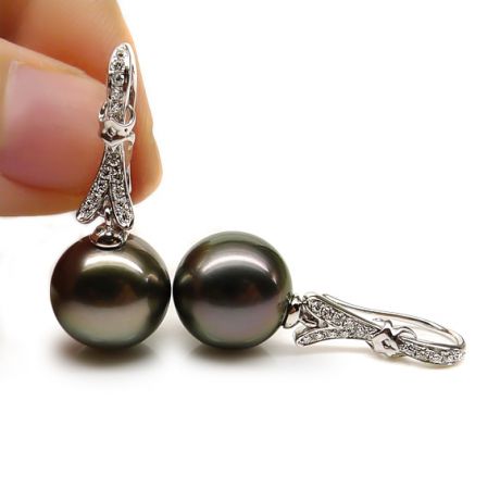 Orecchini Fiocco Ruban - Perle di Tahiti Nere, Oro Bianco