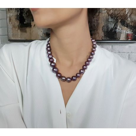 Collana Arletty - Grosse Perle di Coltura Lavanda & Chiusura Moschettone