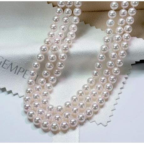 Collana Nagoya - Tre Fili di Perle Akoya Bianche - 6/6.5mm, AAA