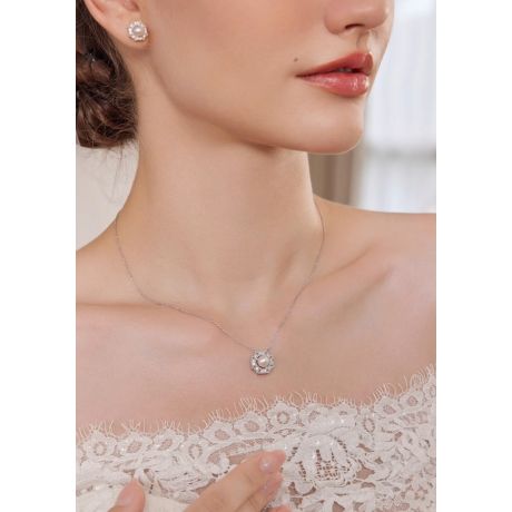 Ciondolo Geometria Préciosa - Perla Akoya, Oro bianco, Diamante