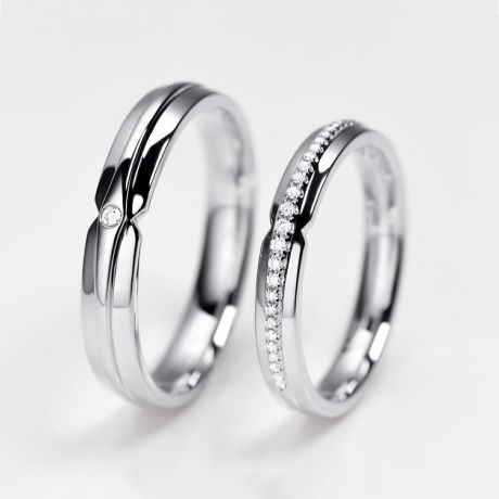 Fede Nuziale Frida - Oro Bianco e Diamanti