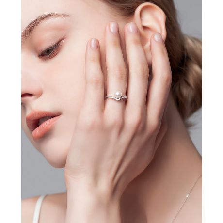 Anello Réflexion - Oro Bianco, Diamanti & Perla Akoya