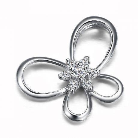 Ciondolo fiore en farfalla - Oro bianco 18 carati - Diamanti 0.10ct