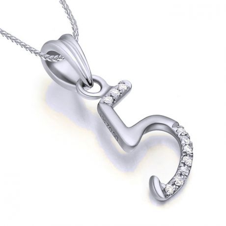 Ciondolo chiffre 5 - Oro bianco 18kt - Diamanti 0.02ct