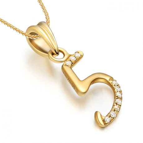 Ciondolo chiffre 5 - Oro giallo 18cts - Diamanti 0.02ct