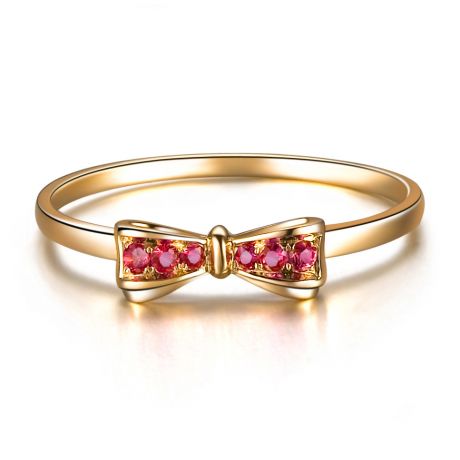 Anello di Fidanzamento Fiocco - Oro Giallo & Rubini Birmani