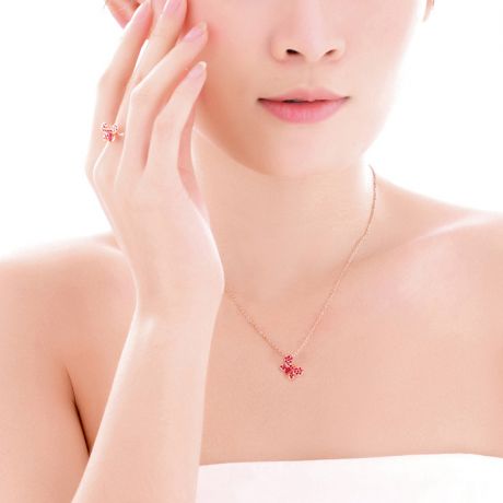 Ciondolo farfallina Oro rosa - Rubini Birmani