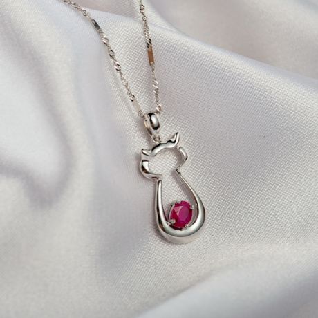 Ciondolo rubini oro bianco - Mon petit chaton
