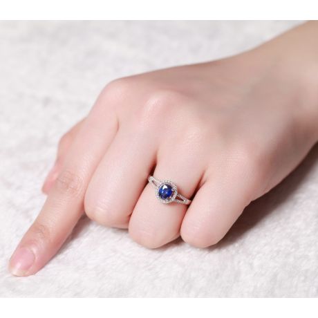 Anello Solitario Composto Mahaweli - Oro Bianco, Diamanti & Zaffiro