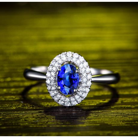 Anello Nasride - Oro Bianco, Diamanti & Zaffiro Blu