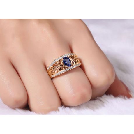 Solitario Composto Hiruni - Oro Giallo, Diamanti & Zaffiro Ovale