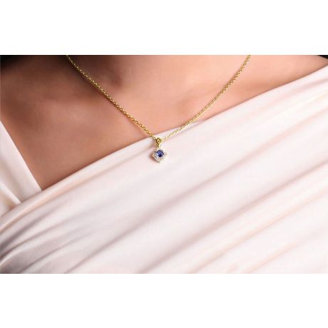 Ciondolo Rombo Diamantato in oro bianco - Zaffiro blu