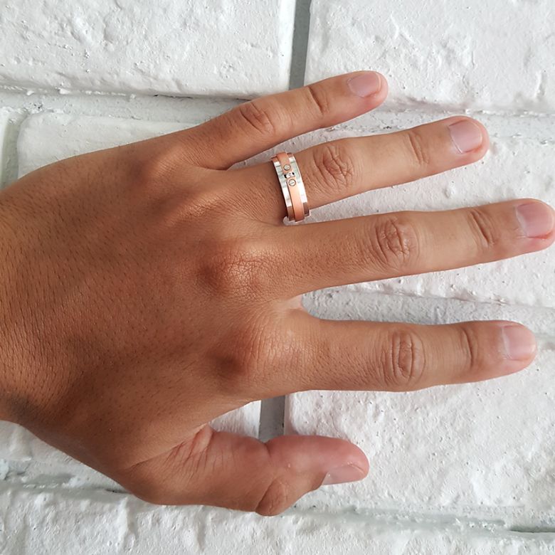 Anello Uomo in Oro bianco e giallo con diamanti | Britannicus - 5