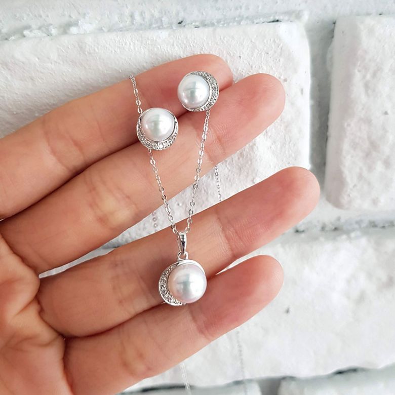 Parure Hinata - Oro Bianco, Diamanti & Perle Akoya - 7