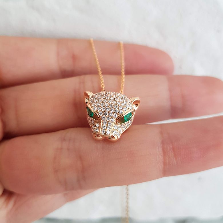 Ciondolo Pantera Perla Australia dorata. Oro giallo e Diamanti - 10