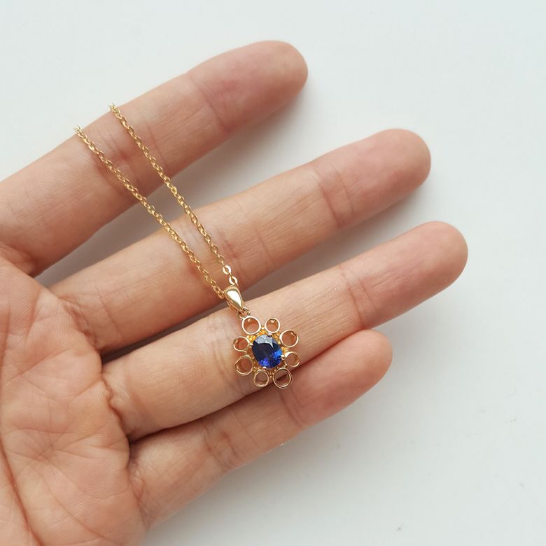 Gioiello ciondolo fiore - Oro giallo 18 carati - Zaffiro - 6