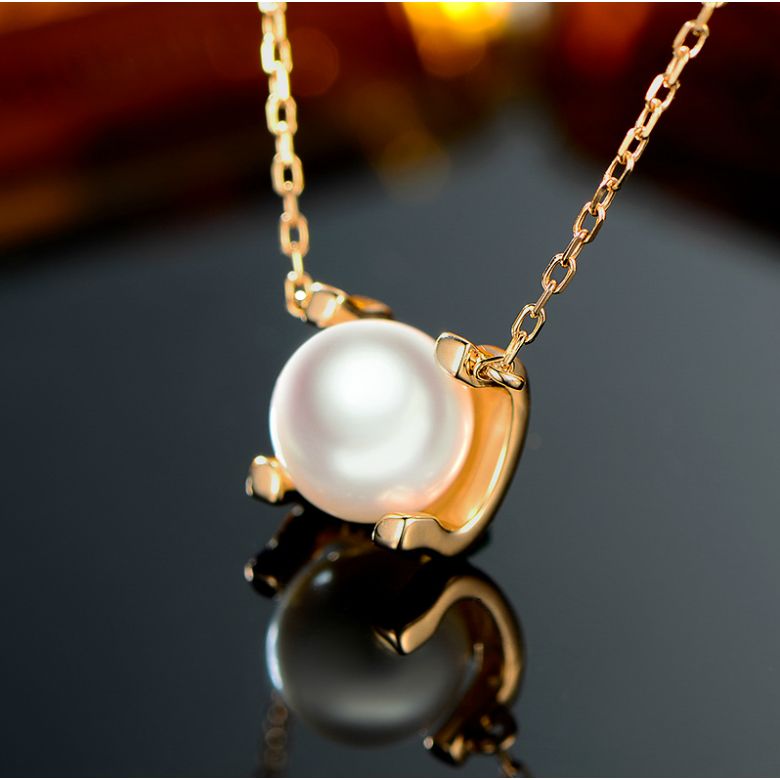 Ciondolo Morita - Oro Giallo e Perla Akoya Bianca - 4