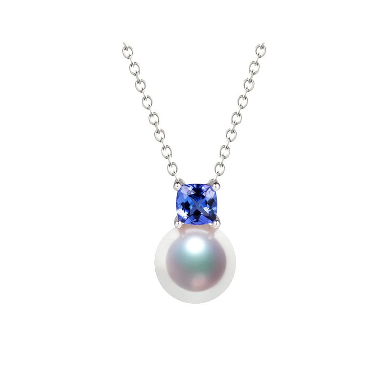 Ciondolo Ginza - Oro Bianco 18kt, Zaffiro e Perla Akoya - 1