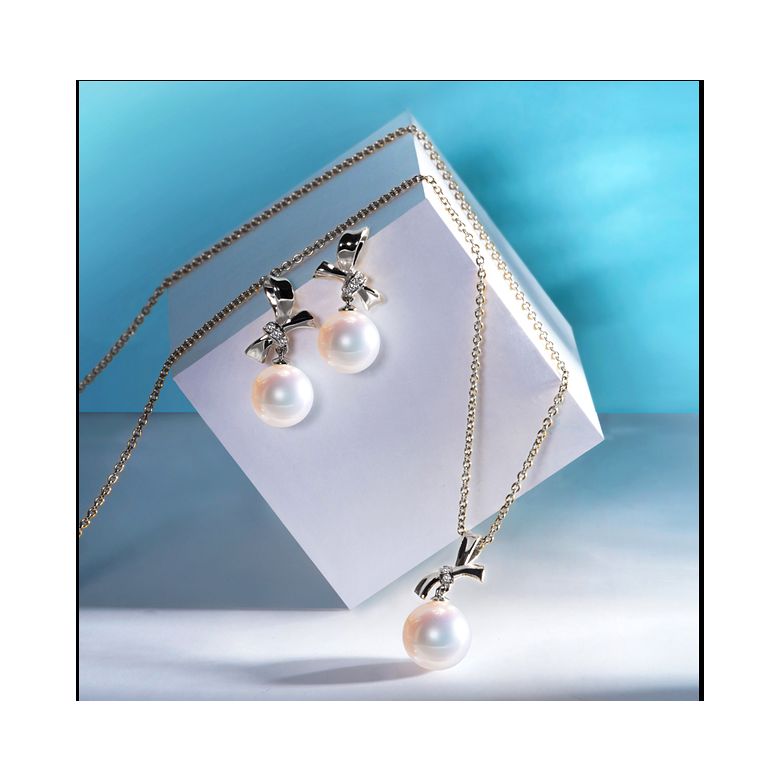 Ciondolo Itsuka - Oro Bianco 18kt, Diamanti e Perla Akoya - 9