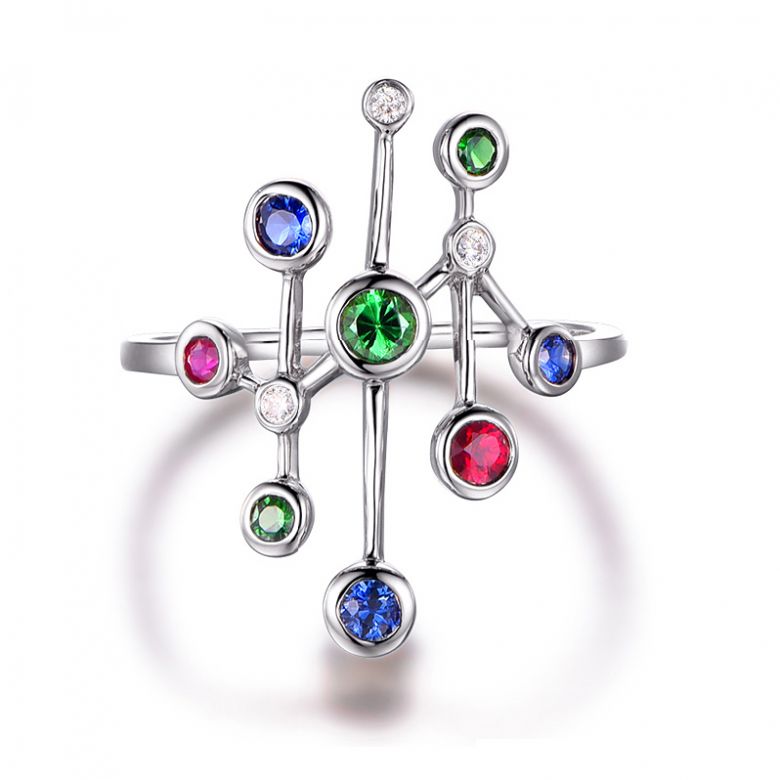 Anello Gocce d'amore. Oro bianco, pietre preziose - 1