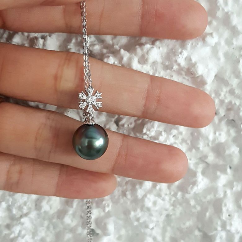 Ciondolo Cap Vert - Oro Bianco, Diamanti e Perla di Tahiti - 5