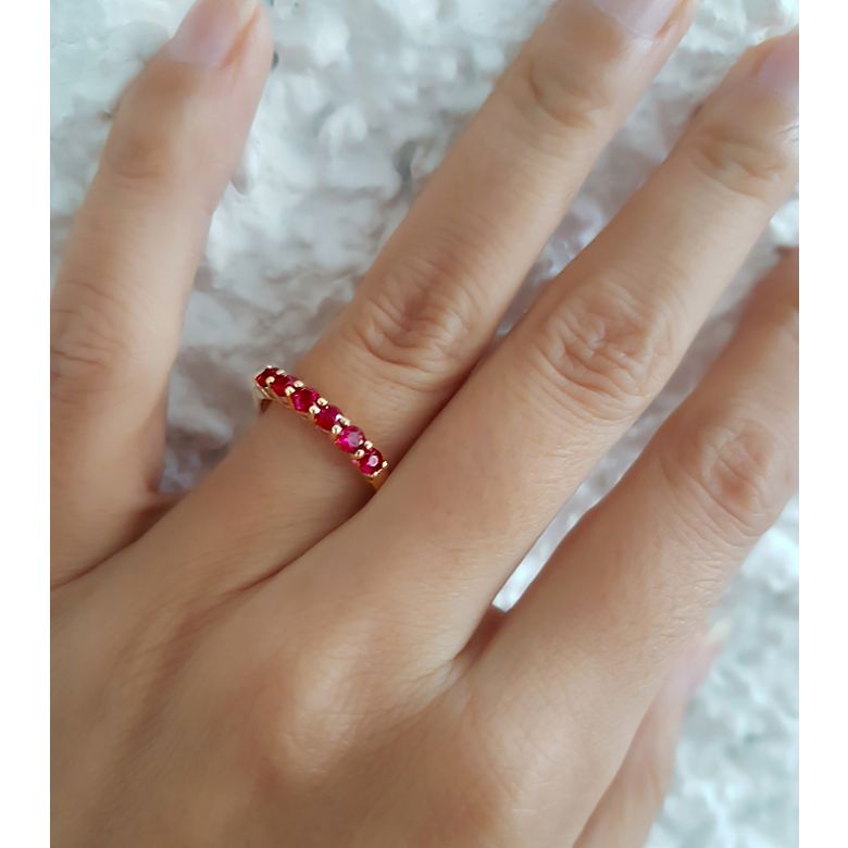 Anello Fidelina - Oro Giallo e Riviera Mezzo Giro di Rubini - 6