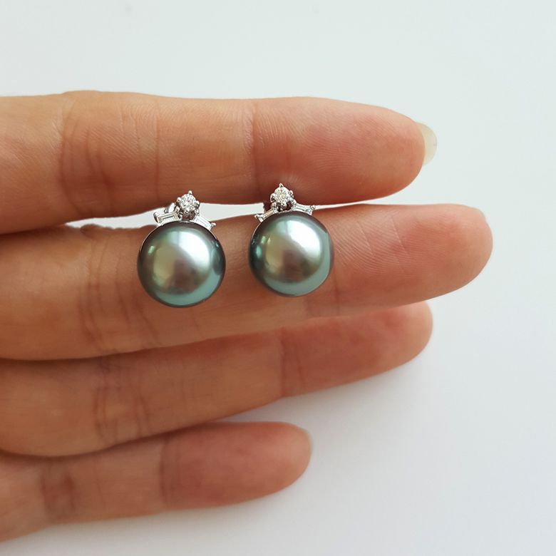 Orecchini Pendenti Tobago -  Oro Bianco, Diamanti & Perle di Tahiti - 6