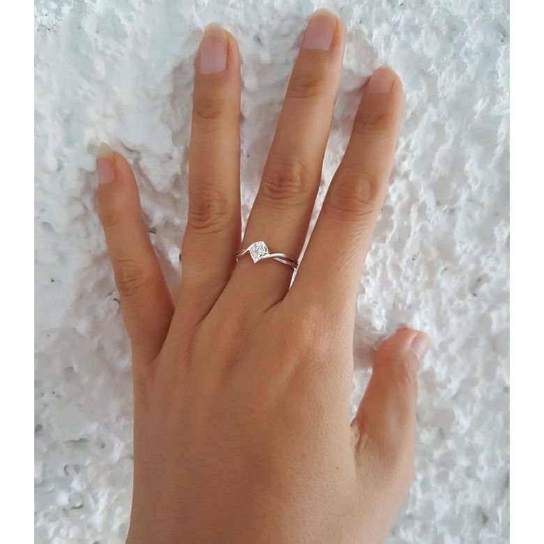 Anello di Fidanzamento A Jeanne - Oro Bianco e Diamante Solitario - 6