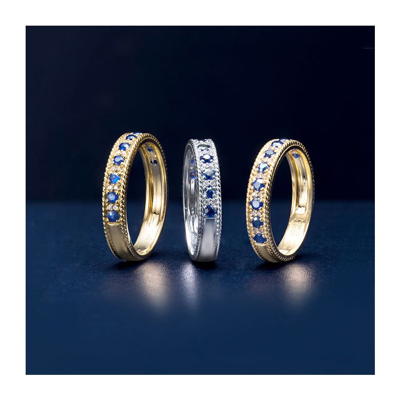 Anello Veretta Tempietto - Oro Bianco, Mezzo Giro di Zaffiri & Diamanti - 9