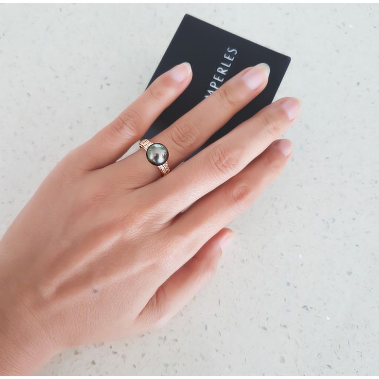 Anello Classico - Oro Giallo, Diamanti e Perla di Tahiti - 4