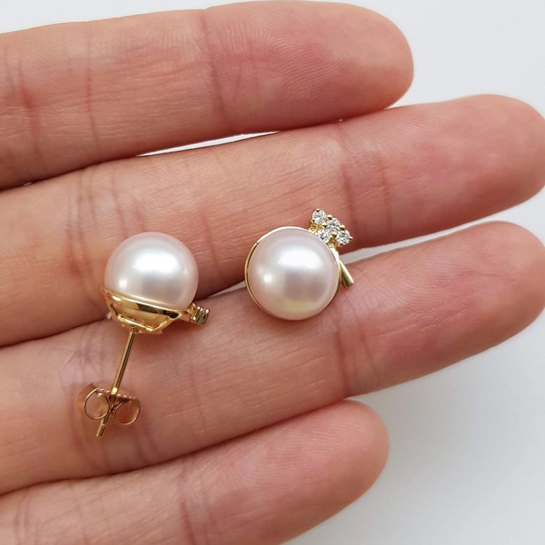 Orecchini A Lobo Signorina - Perle d'Acqua Dolce Bianche, Oro Giallo - 5