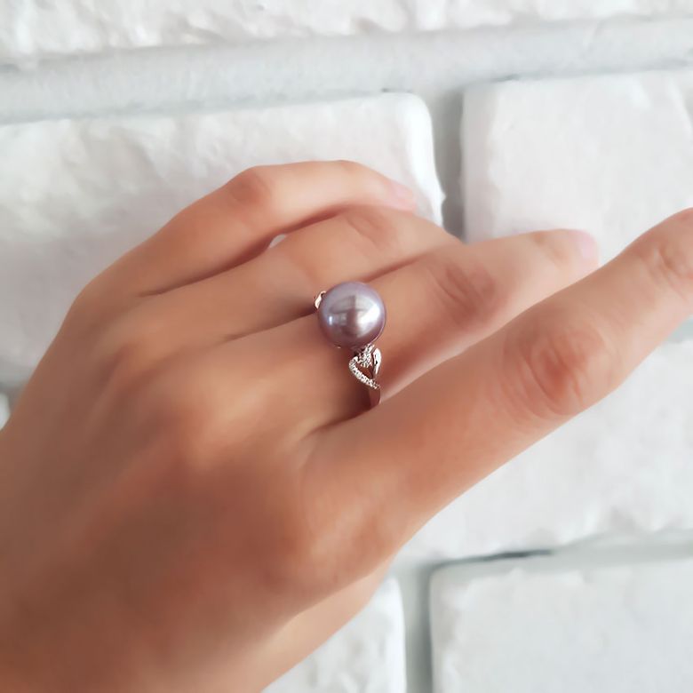 Anello Coeur de Perle - Oro Bianco, Perla d'Acqua Dolce Lavanda - 8