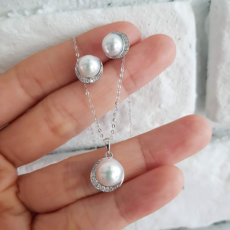 Parure Hinata - Oro Bianco, Diamanti & Perle Akoya - 8