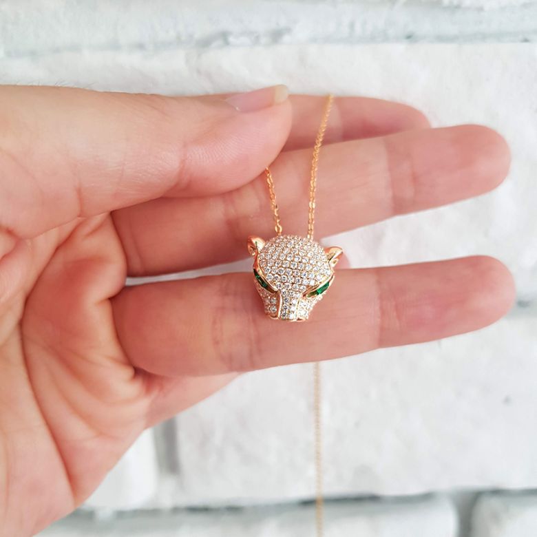 Ciondolo Pantera Perla Australia dorata. Oro giallo e Diamanti - 11