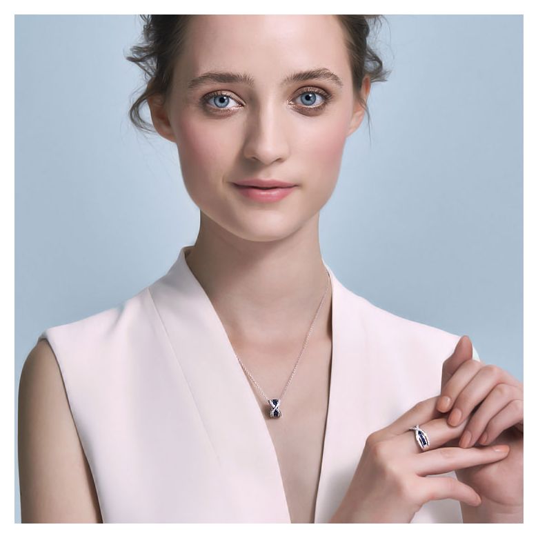 Anello Sens - Oro Bianco, Riviera di Zaffiri Princess a Binario & Diamanti - 7