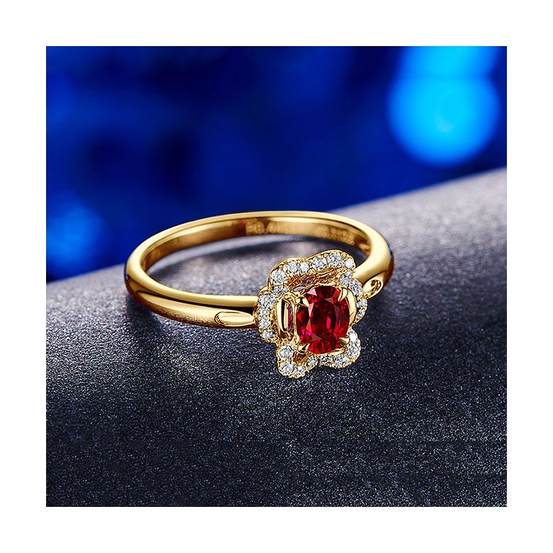 Anello di Fidanzamento Flamenca - Oro Giallo, Rubino & Diamanti - 4