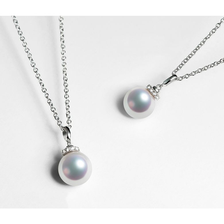 Ciondolo Ojo - Oro Bianco 18kt, Diamanti e Perla Akoya - 4