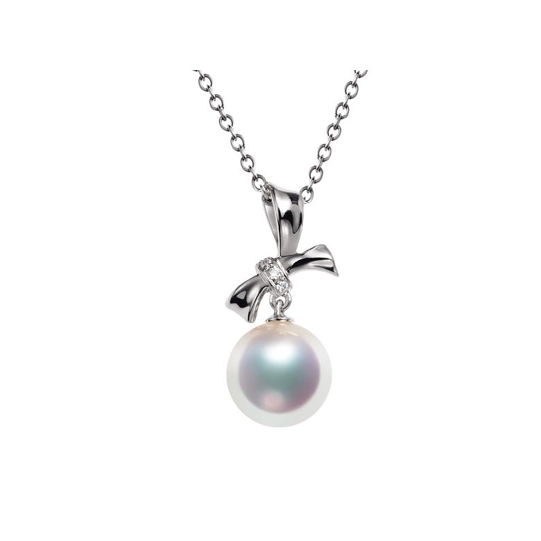 Ciondolo Itsuka - Oro Bianco 18kt, Diamanti e Perla Akoya - 1