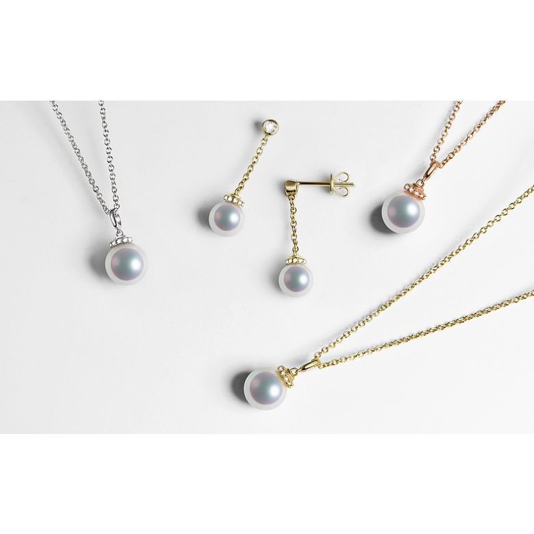 Ciondolo Ojo e Orecchini Daisaku. Oro giallo, Perle Akoya e Diamanti - 6