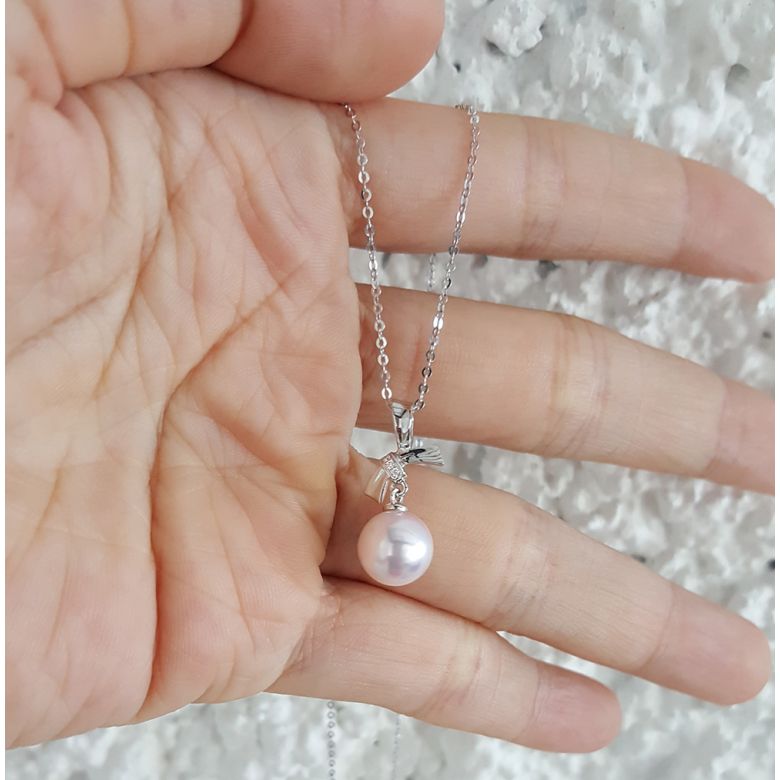 Ciondolo Itsuka - Oro Bianco 18kt, Diamanti e Perla Akoya - 4