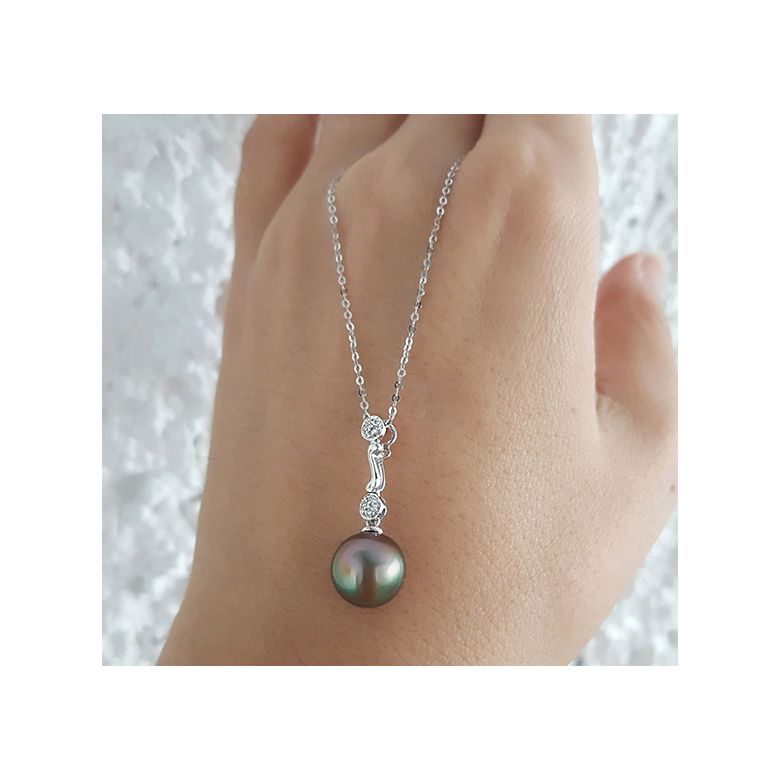 Ciondolo Andros - Oro Bianco & Perla di Tahiti Nera - 4