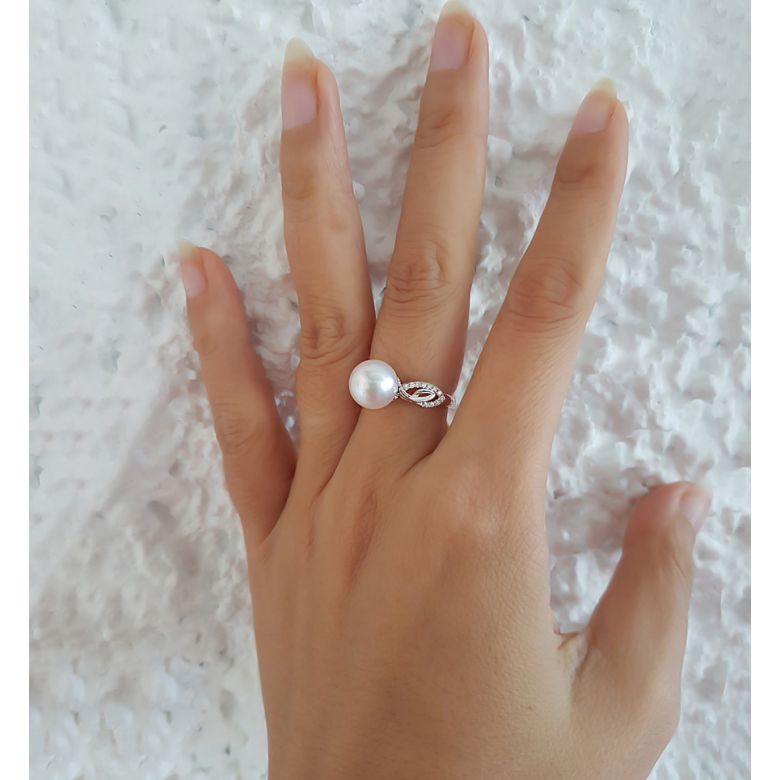 Anello Couple Danseur - Oro Bianco 18kt, Diamanti e Perla d'Acqua Dolce - 5