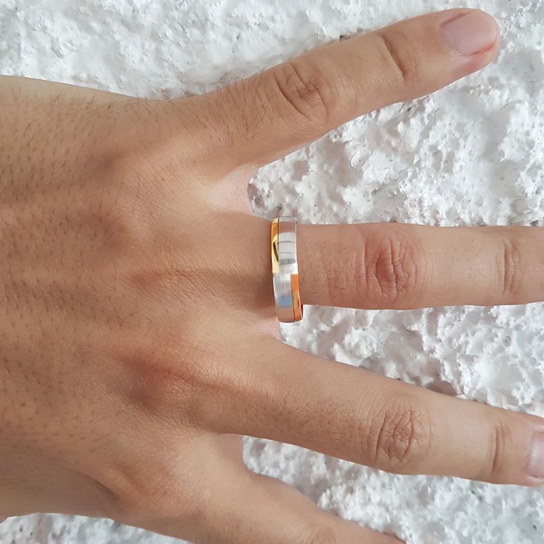 Fede Nuziale Méli Mélo da Uomo - Oro Bianco, Giallo e Rosa 18kt - 3