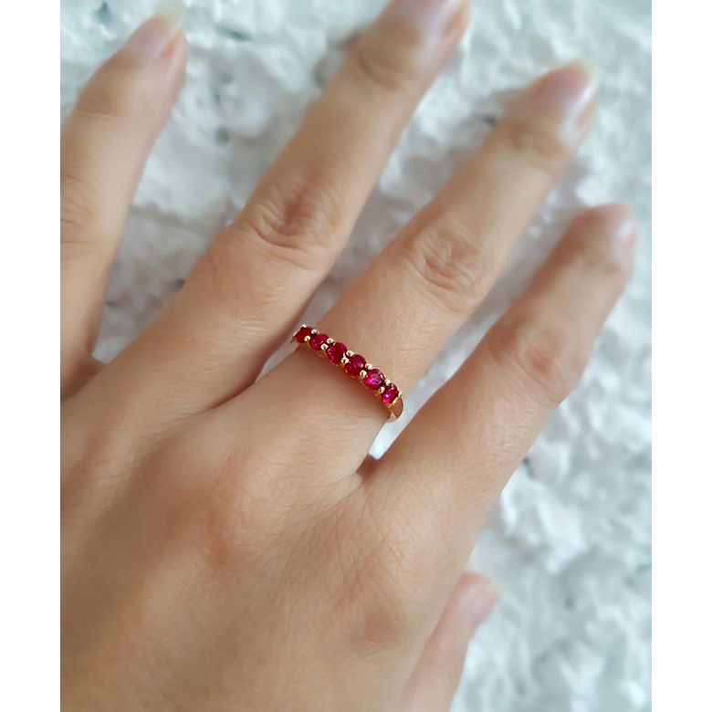 Anello Fidelina - Oro Giallo e Riviera Mezzo Giro di Rubini - 2