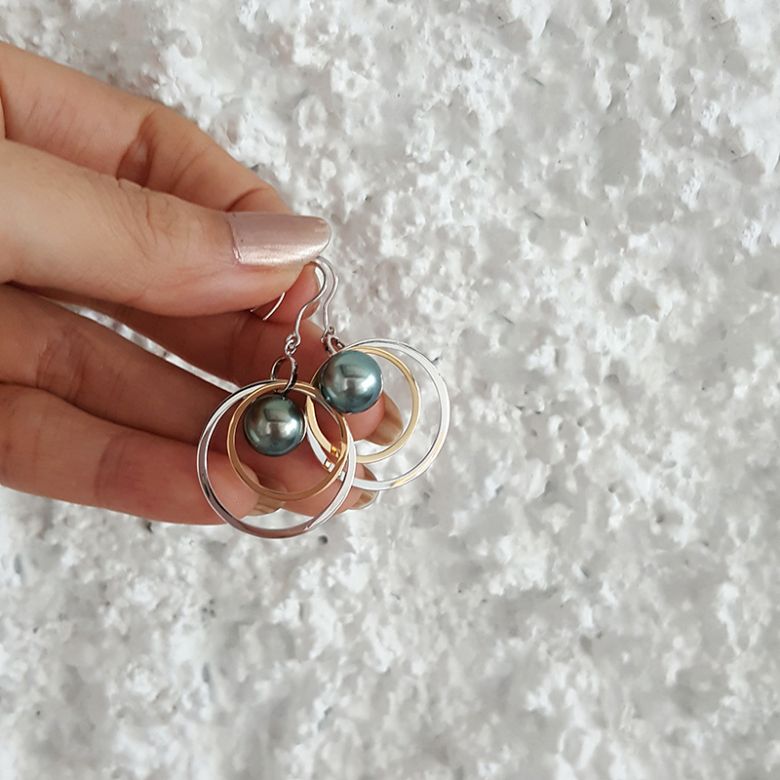 Orecchini a Cerchio Samotrace - Perle di Tahiti Nere, 2 Ori - 5