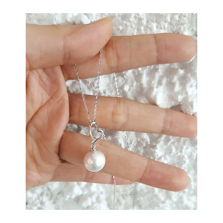 Ciondolo Coeur de Cupidon - Oro Bianco 18kt e Perla d'Acqua Dolce Bianca - 5