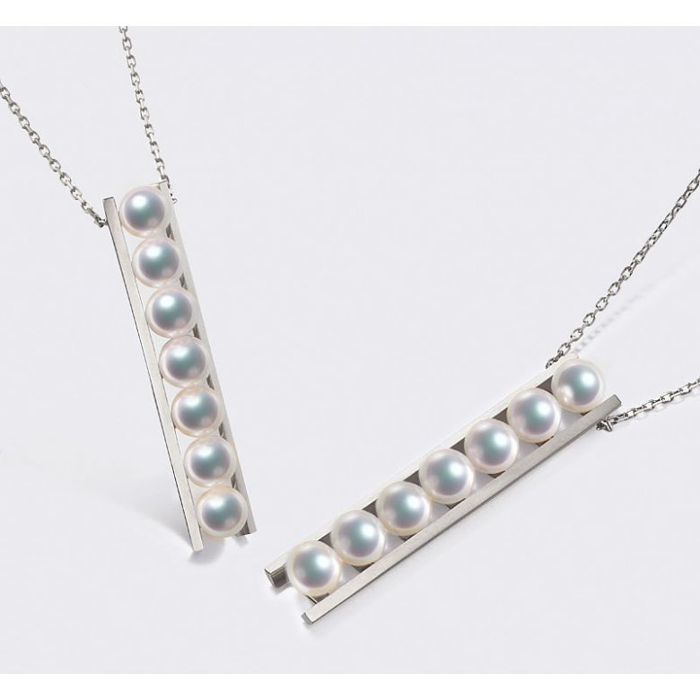 Ciondolo Tsukushi - Oro Bianco 18k e Perle Akoya - 6