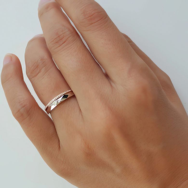 Fede Nuziale da Donna Chira - Oro Bianco e Rosa - 6