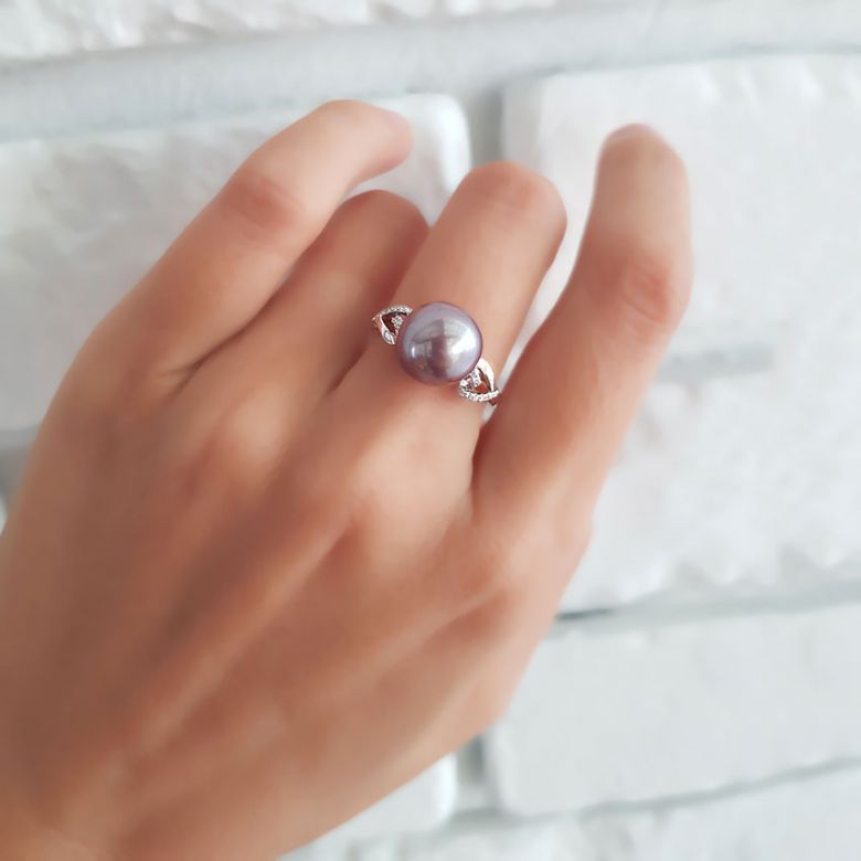 Anello Coeur de Perle - Oro Bianco, Perla d'Acqua Dolce Lavanda - 5