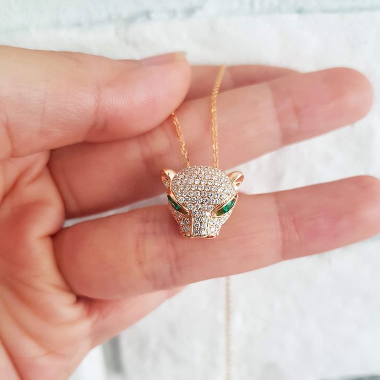 Ciondolo Pantera Perla Australia dorata. Oro giallo e Diamanti - 12